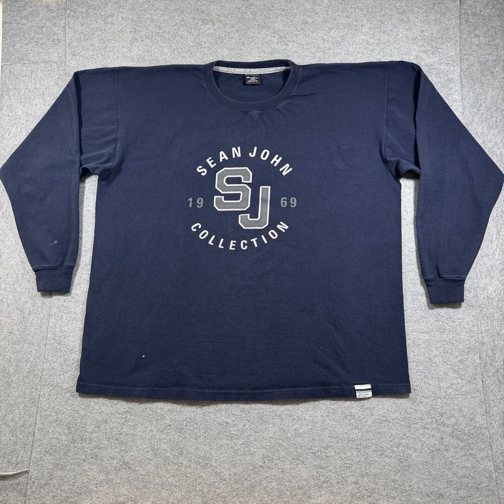 Sean John Y2K Long Sleeve T Shirt Mens XXL Navy Hip Hop Streetwear Made USA